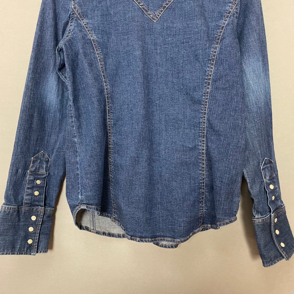 Vintage Gap Western Shirt Denim Look Stretch Women Size Medium Blue Pearl Snaps - Picture 6 of 16